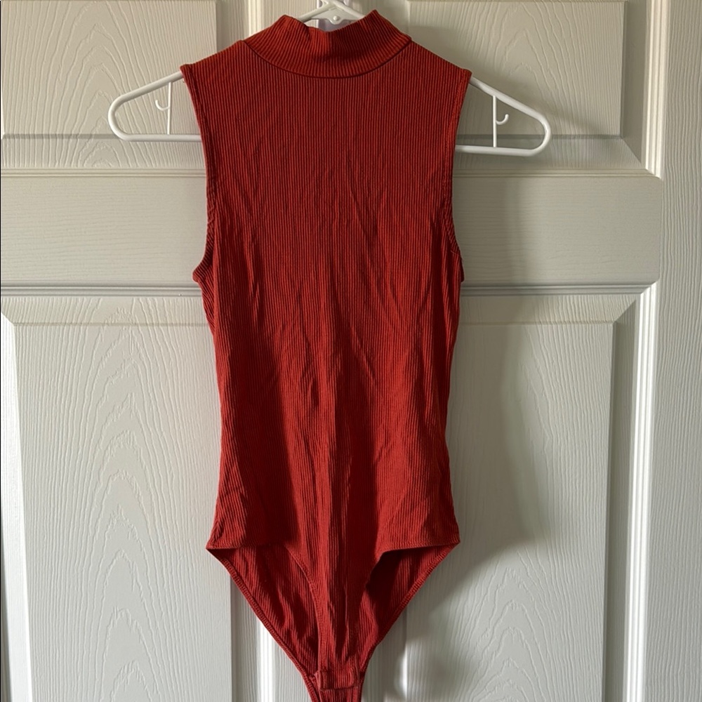 Sleeveless Burnt Orange Ribbed Bodysuit